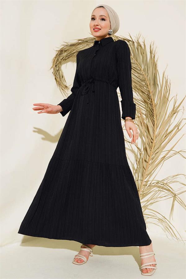 Hidden Half Button Dress Black