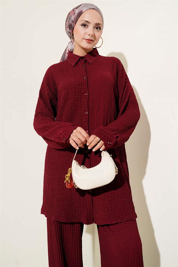 Embossed Patterned 2 Piece Set Burgundy