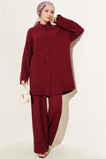 Embossed Patterned 2 Piece Set Burgundy