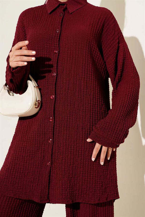 Embossed Patterned 2 Piece Set Burgundy