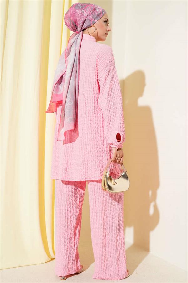 Embossed Patterned 2 Piece Set Pink