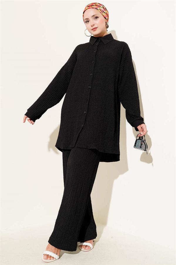 Embossed Patterned 2 Piece Set Black