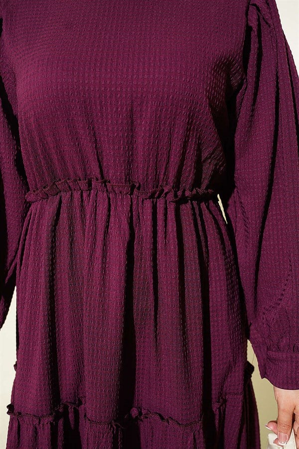 Layered Waffle Dress Burgundy