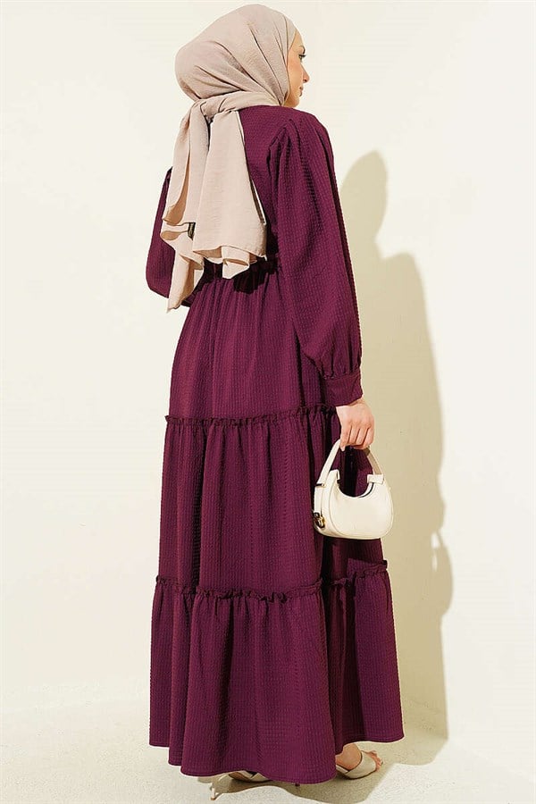 Layered Waffle Dress Burgundy