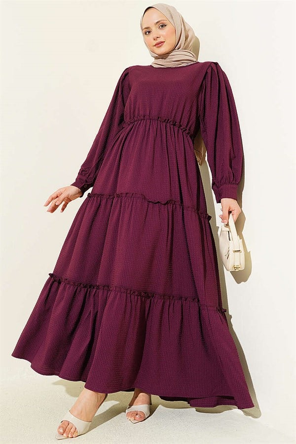 Layered Waffle Dress Burgundy