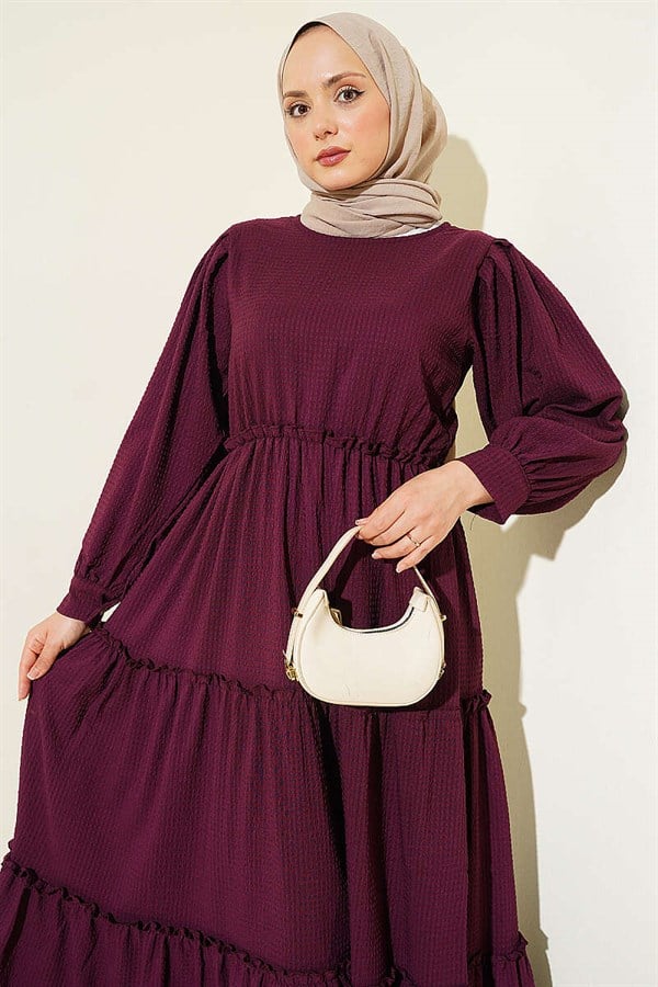 Layered Waffle Dress Burgundy