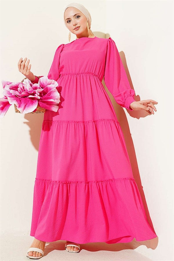 Fuchsia Layered Waffle Dress