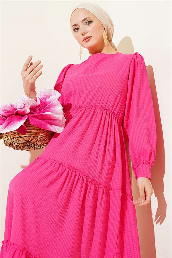 Fuchsia Layered Waffle Dress