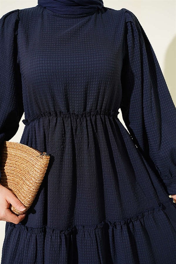 Layered Waffle Dress, Navy Blue