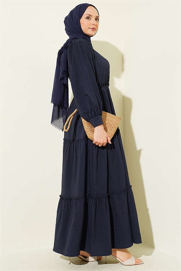 Layered Waffle Dress, Navy Blue