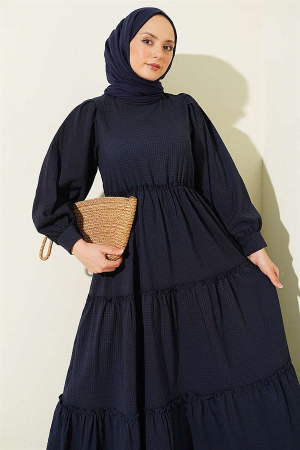 Layered Waffle Dress, Navy Blue