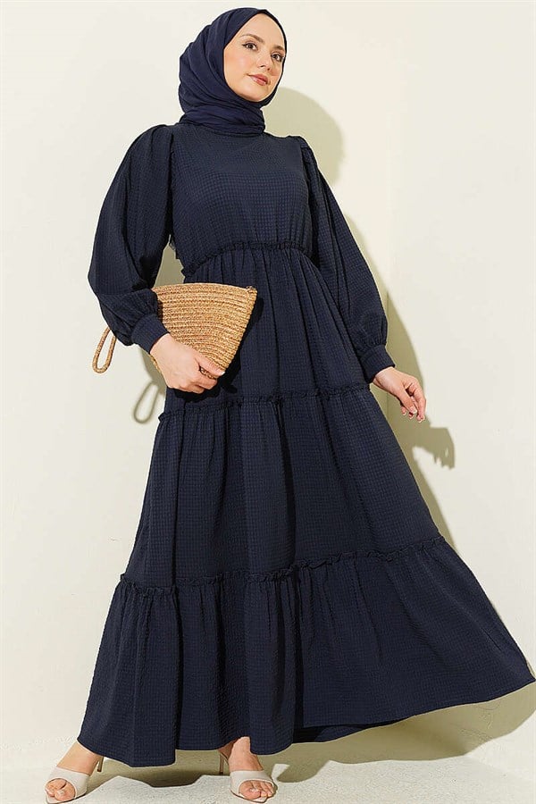 Layered Waffle Dress, Navy Blue
