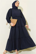 Layered Waffle Dress, Navy Blue