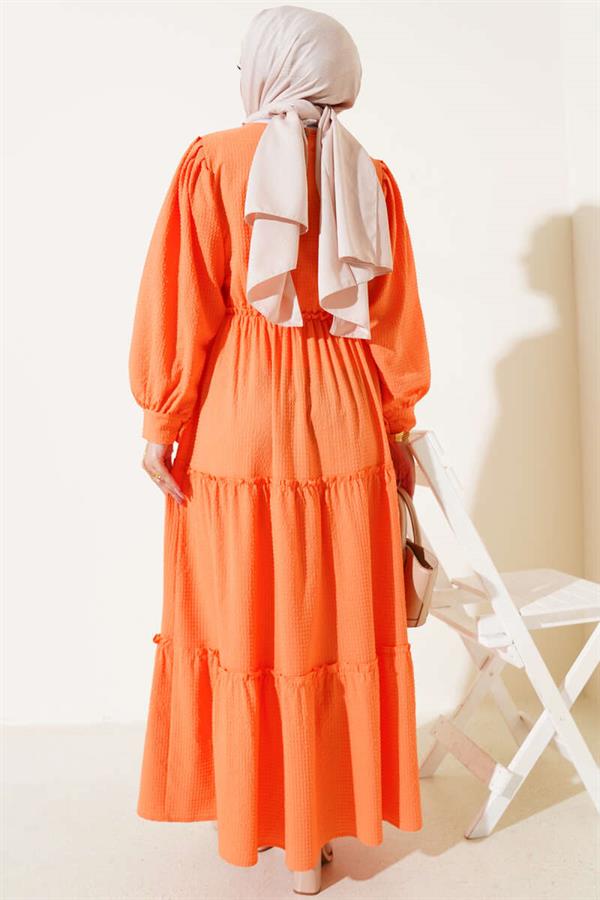 Seersucker Layered Dress Orange