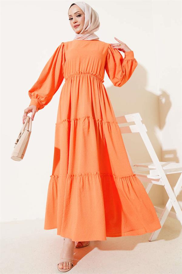 Seersucker Layered Dress Orange