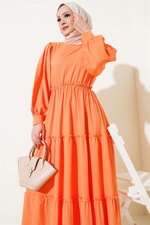 Seersucker Layered Dress Orange