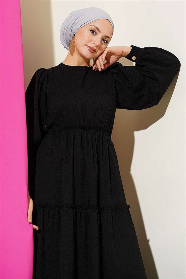 Black Waffle Layered Dress