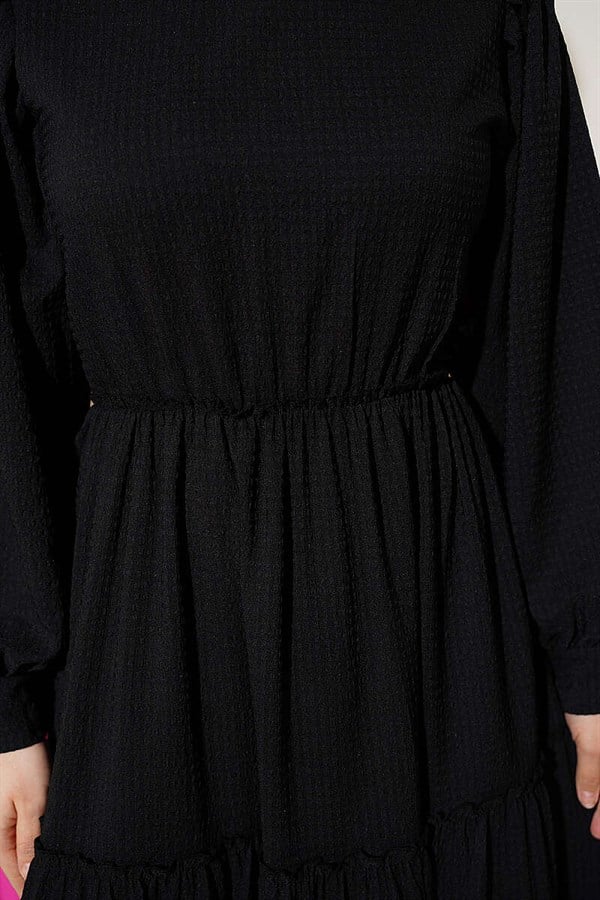 Black Waffle Layered Dress