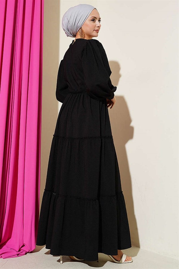Black Waffle Layered Dress