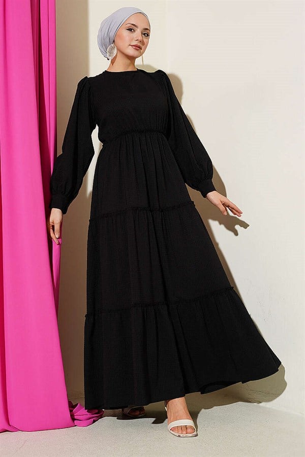 Black Waffle Layered Dress