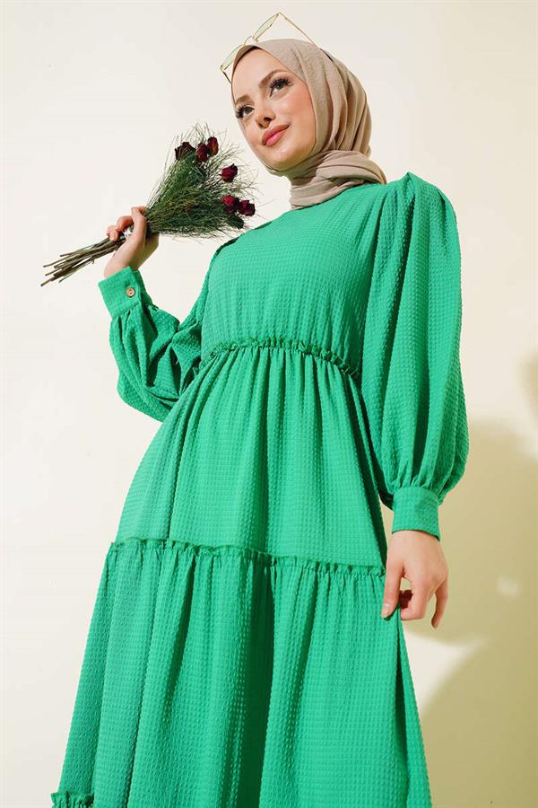 Seersucker Layered Dress Green