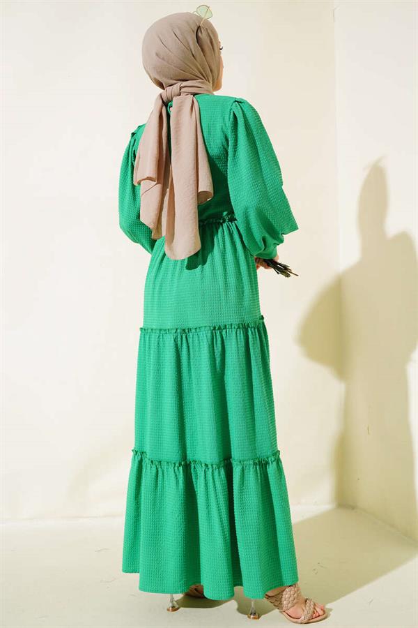 Seersucker Layered Dress Green