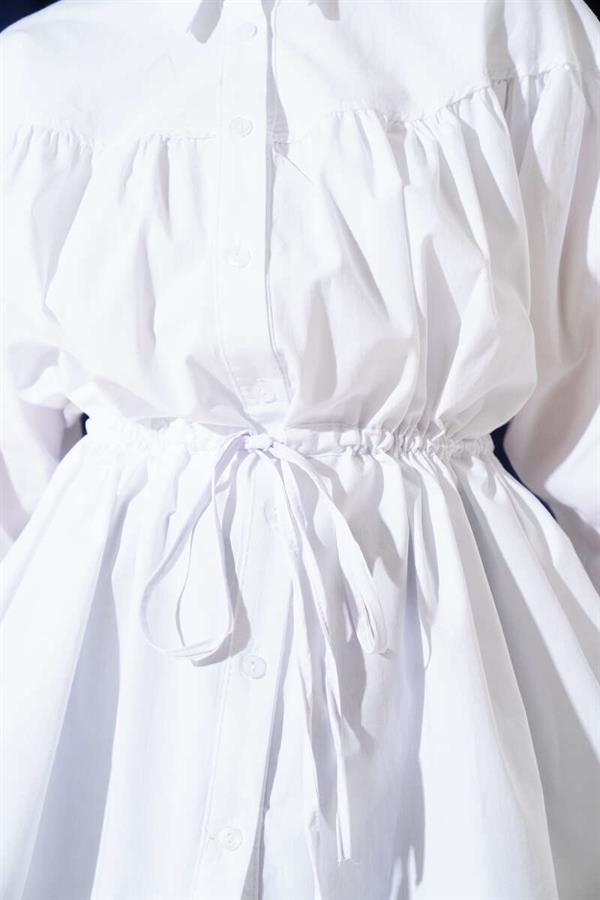 Chest Drawstring Waist Tunnel Shirt White