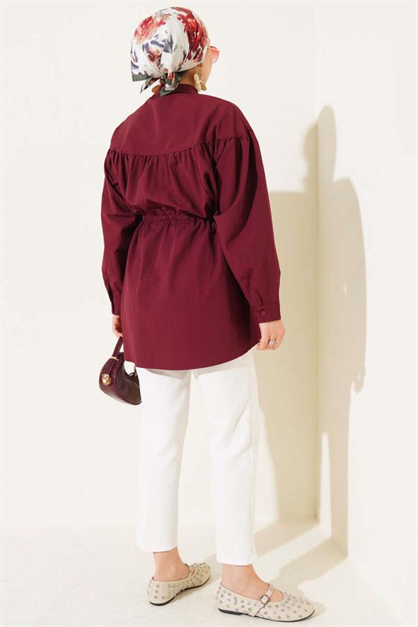 Chest Drawstring Waist Tunnel Shirt Claret Red