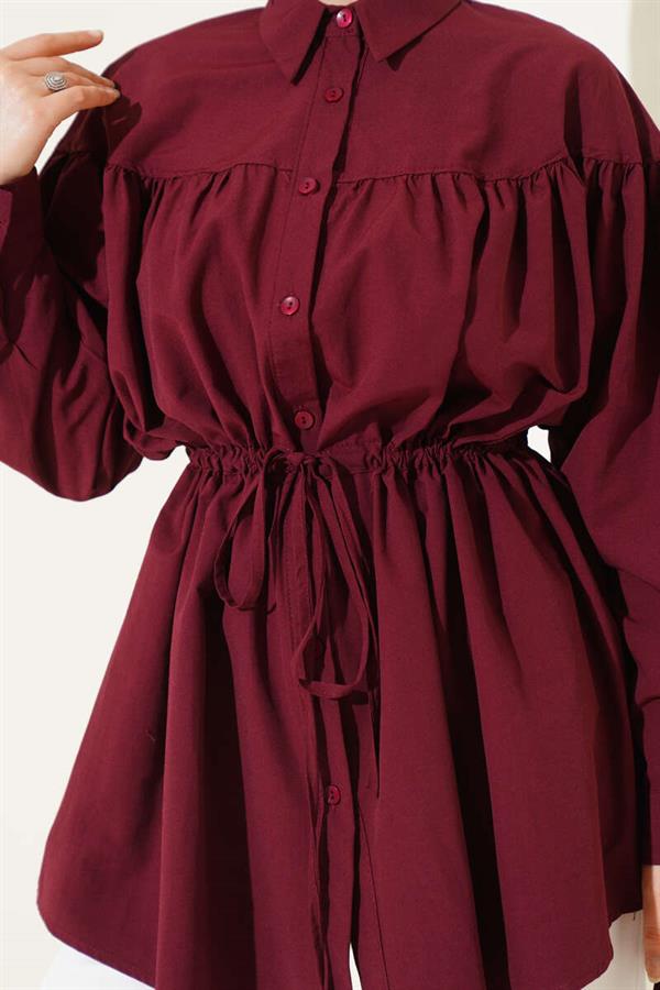 Chest Drawstring Waist Tunnel Shirt Claret Red
