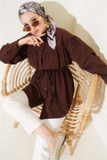 Chest Drawstring Waist Tunnel Shirt Brown