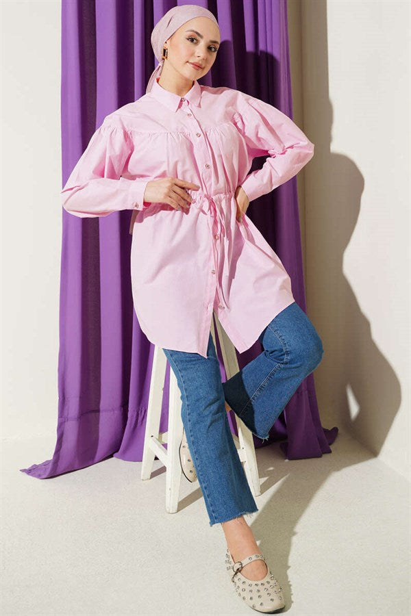 Chest Gathered Waist Tunnel Shirt Candy Pink