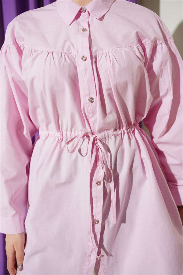 Chest Gathered Waist Tunnel Shirt Candy Pink
