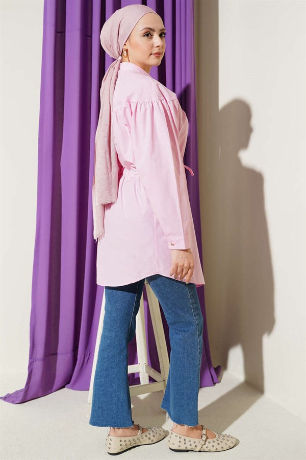 Chest Gathered Waist Tunnel Shirt Candy Pink