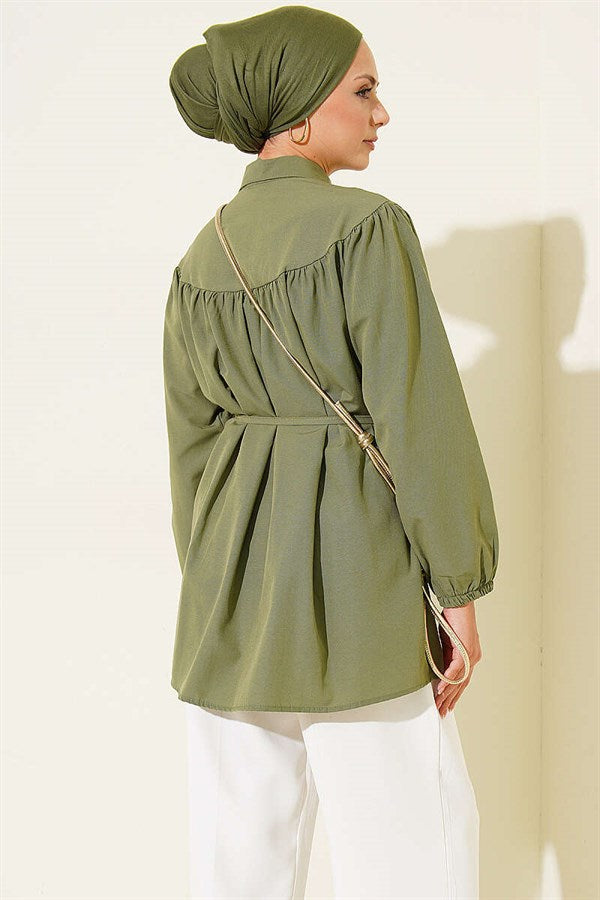Chest Gathered Shirt Khaki