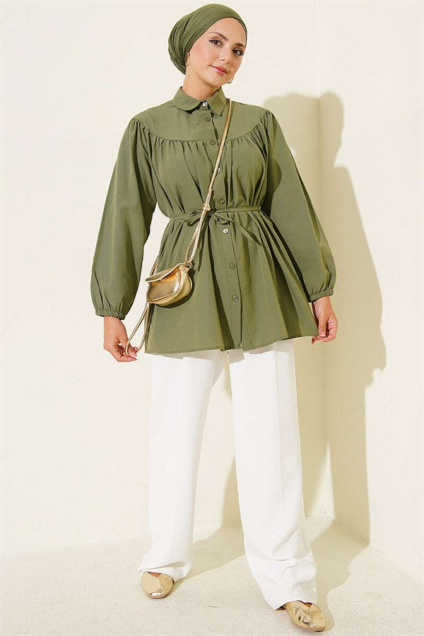Chest Gathered Shirt Khaki