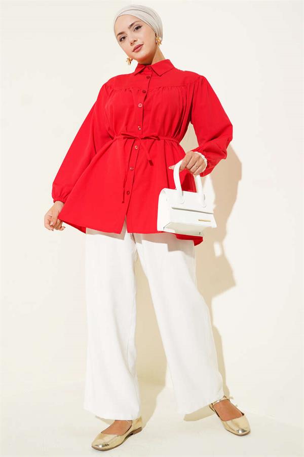 Red Shirt with Gathered Bust