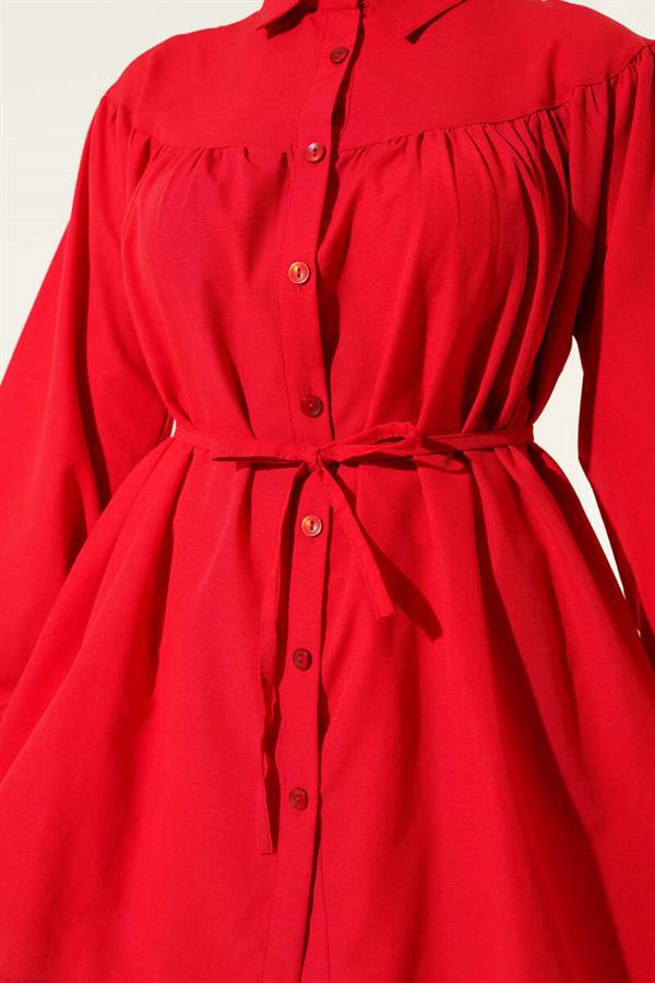 Red Shirt with Gathered Bust