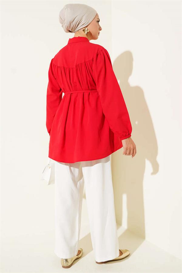Red Shirt with Gathered Bust