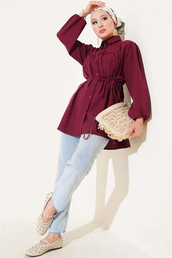 Chest Pleated Shirt Plum
