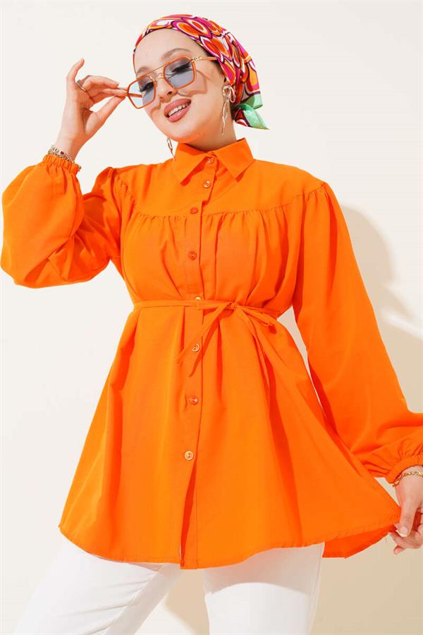 Chest Pleated Shirt Orange