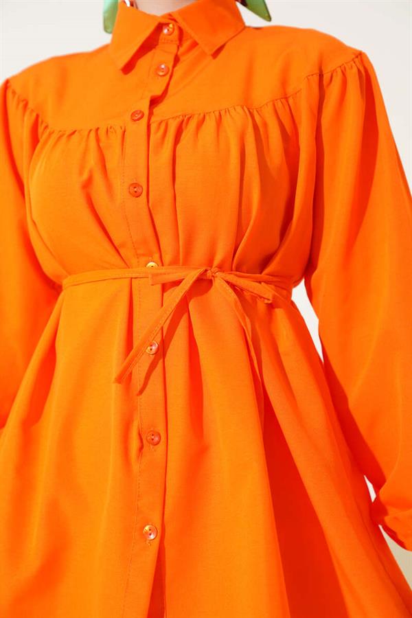 Chest Pleated Shirt Orange