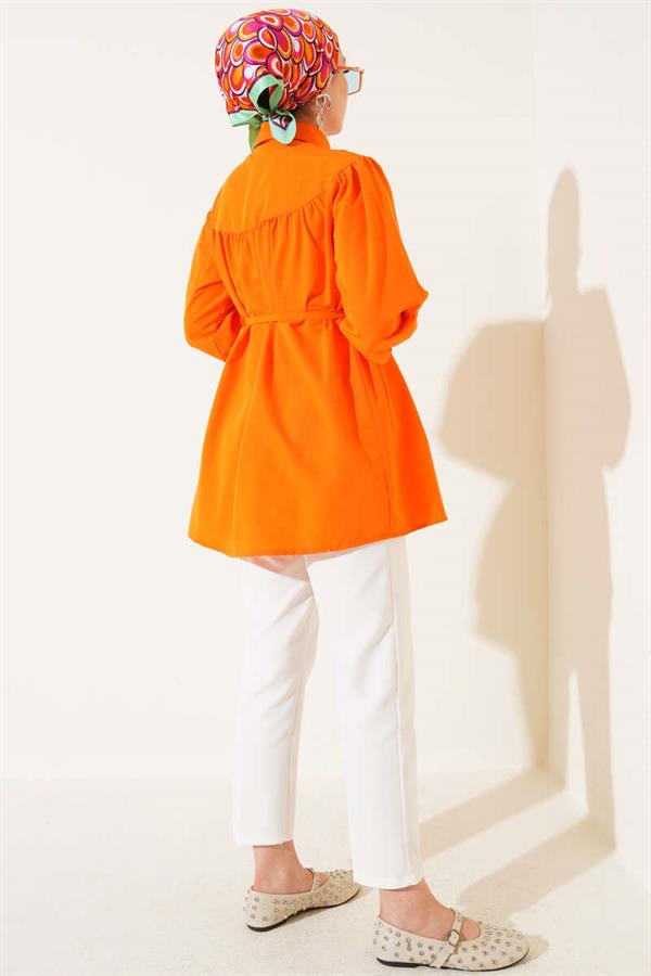 Chest Pleated Shirt Orange