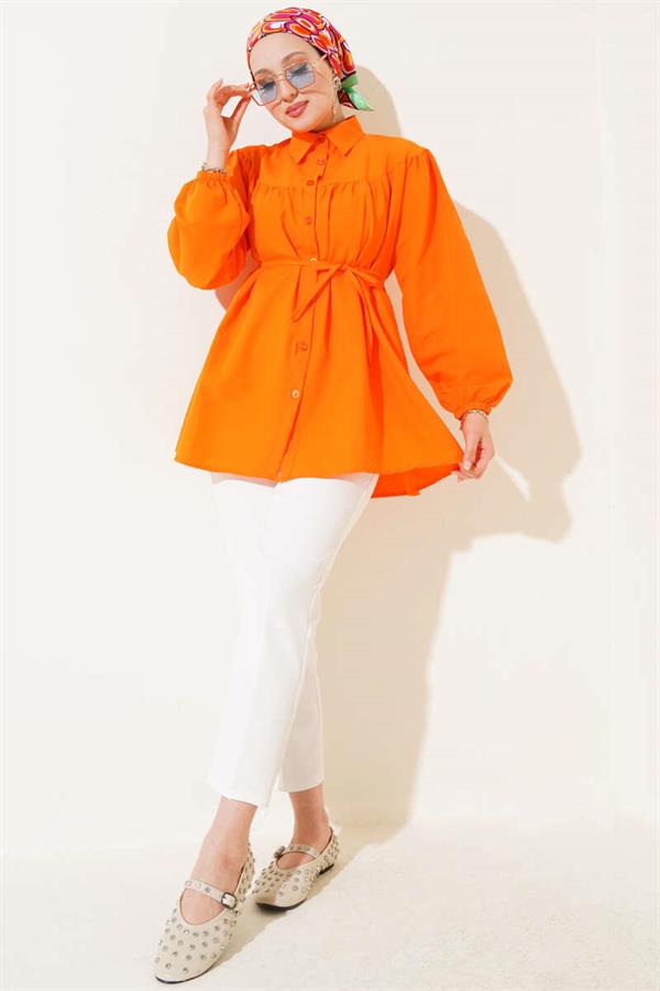 Chest Pleated Shirt Orange