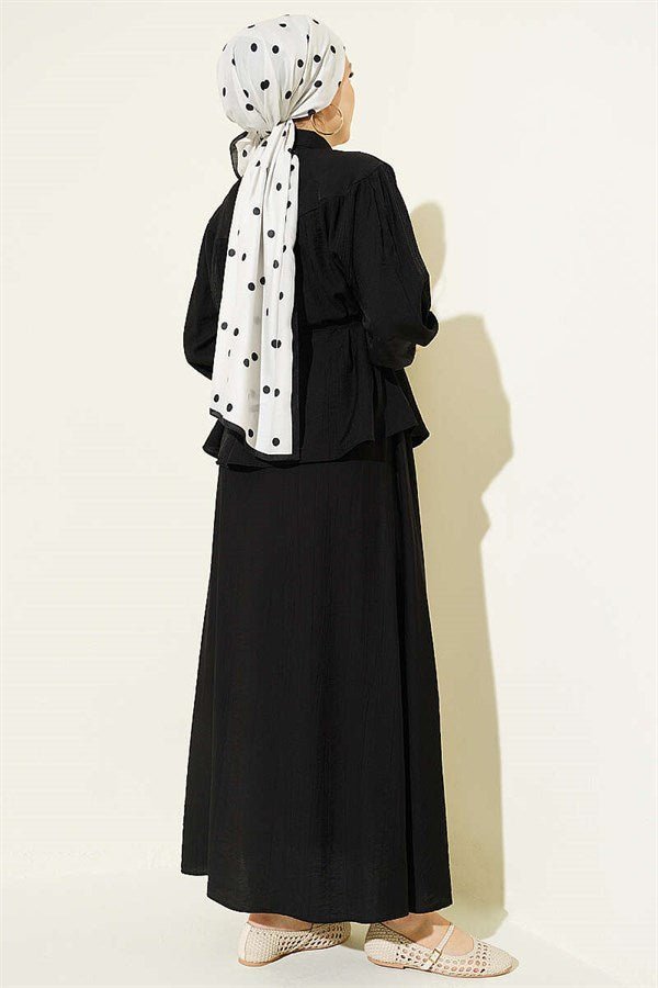 2 Piece Set with Gathered Bust and Strappy Belt Skirt, Black