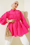 Chest Drawstring Belted Shirt Fuchsia