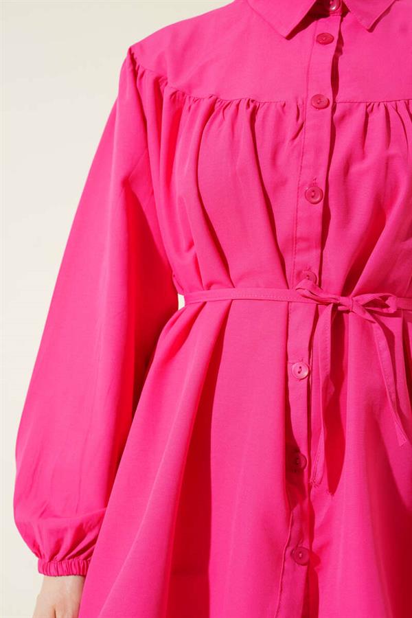 Chest Drawstring Belted Shirt Fuchsia