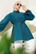 Shirt with Drawstring and Belt in Chest Petrol