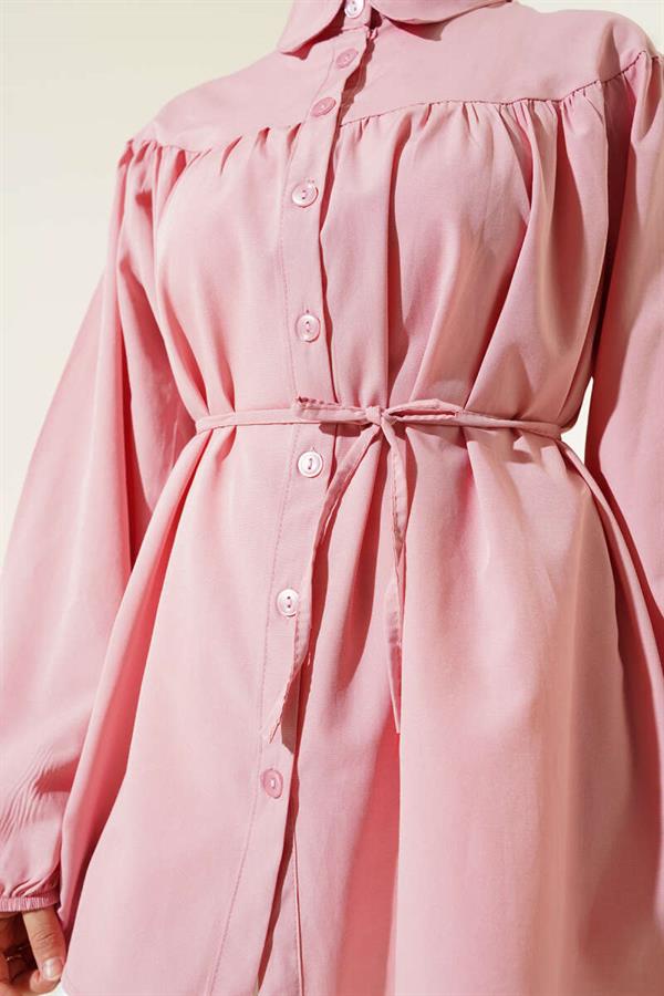 Chest Drawstring Belted Shirt Powder