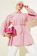 Chest Drawstring Belted Shirt Powder