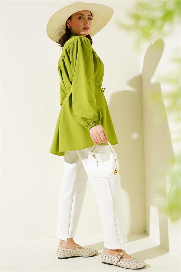 Shirt with Chest Drawstring Belt Green
